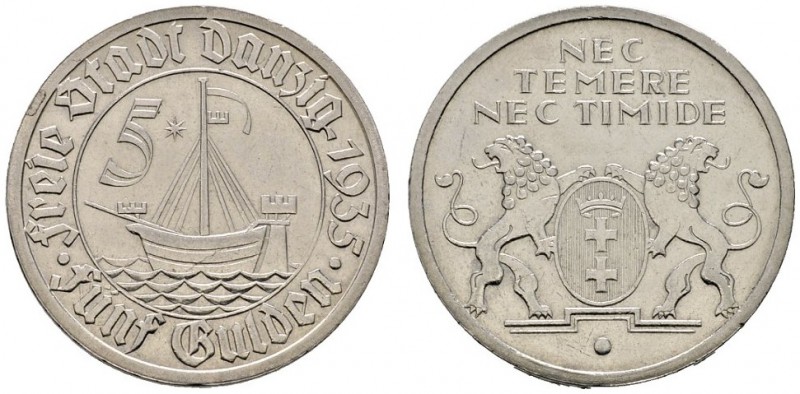 Deutsche Münzen und Medaillen ab 1871 
 Danzig 
 5 Gulden 1935. Kogge. -Nickel...