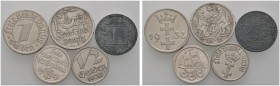 Deutsche Münzen und Medaillen ab 1871 
 Danzig 
 Lot (5 Stücke): 1 Gulden 1923 und 1932, 1/2 Gulden 1923 und 1932 sowie 10 Pfennig 1920.
 sehr schö...