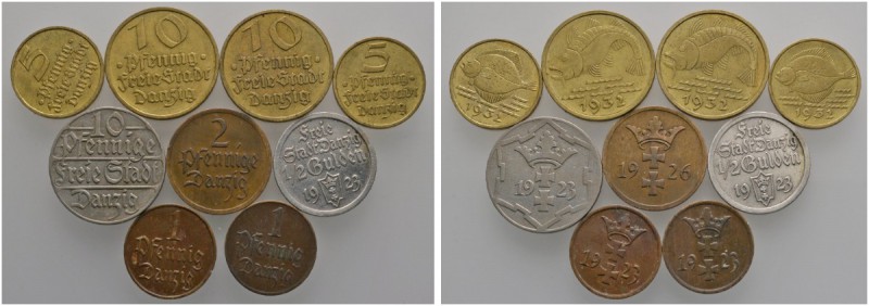 Deutsche Münzen und Medaillen ab 1871 
 Danzig 
 Lot (9 Stücke): 1 Pfennig 192...