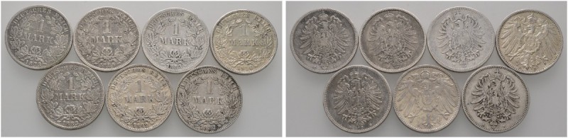 Deutsche Münzen und Medaillen ab 1871 
 Lots 
 7 Stücke: KAISERREICH - 1 Mark ...