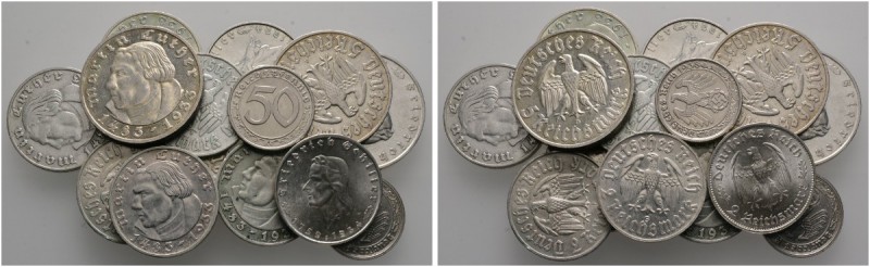 Deutsche Münzen und Medaillen ab 1871 
 Lots 
 14 Stücke: DRITTES REICH . 50 R...