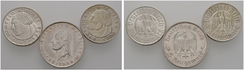 Deutsche Münzen und Medaillen ab 1871 
 Lots 
 3 Stücke: DRITTES REICH . 2 RM ...