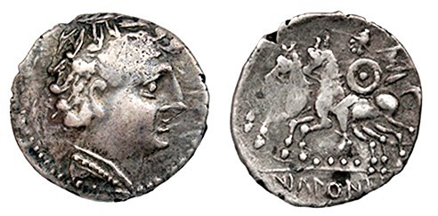 IKALESKEN. Denario. A/ Cabeza masculina a der., con dos collares, uno de puntos ...