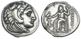 MACEDONIA. Alejandro III. Anfípolis. Tetradracma (336-323 a.C.). R/ Zeus entronizado a izq. con águila y cetro, a la izq. gallo. AR 17,26 g. PRC-79. M...
