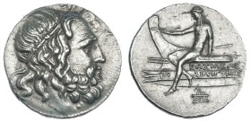 MACEDONIA. Antígonos III Doson. Tetradracma (229-221 a.C). A/ Cabeza barbada de Poseidón a der., con corona. R/ Apolo desnudo, sentado sobre proa a iz...