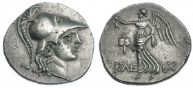 PANFILIA. Side. Tetradracma (155-136 a.C.). A/ Cabeza de Atenea a der. con casco corintio. R/ Nike a izq. con corona y granada; KLE-UX. AR 15,88 g. CO...