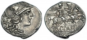 AELIA. Denario. Roma (138 a.C.). R/ Los Dióscuros a caballo a der.; debajo: P. PAETVS y en exergo: ROMA. FFC-99.SB-3. MBC+.