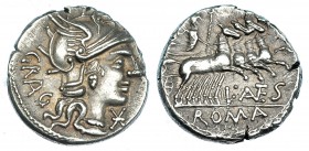 ANTESTIA. Denario. Roma (136 a.C.). R/ Júpiter en cuádriga a der., debajo: L. ANTES y exergo: ROMA. FFC-151. SB-9. EBC-.