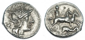 CAECILIA. Denario. Roma (128 a.C.). R/ La Piedad en biga a der., debajo cabeza de elefante y ROMA. FFC-209. SB-38. EBC-/MBC+.