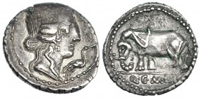 CAECILIA. Denario. Hispania (81 a.C.). R/ Elefante a izq.; Q. C. M. P. I. FFC-213. SB-43. Vano en el anv. MBC.