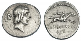 CALPURNIA. Denario. Roma (90-89 a.C.). R/ Jinete con palma a der., debajo: L. PISO FRVGI. y número. FF-243. SB-11. MBC.