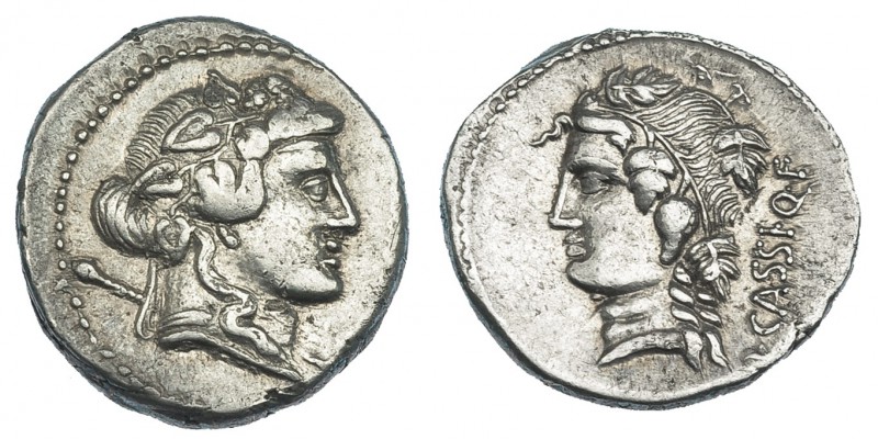 CASSIA. Denario. Roma (78 a.C.). R/ Cabeza diademada de Libera a izq., detrás: L...