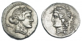 CASSIA. Denario. Roma (78 a.C.). R/ Cabeza diademada de Libera a izq., detrás: L. CASSI. Q. F. FFC-556. SB-6. MBC+/EBC-.