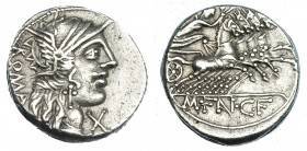 FANNIA. Denario. Roma (123 a.C.). R/ La Victoria en cuádriga a der., en el exergo: M. FAN. C. F. FFC-705. SB-1. MBC+/EBC-.
