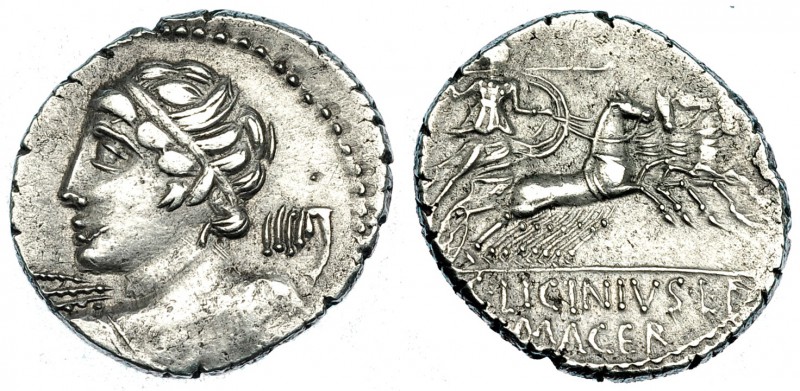 LICINIA. Denario. Roma (84 a.C.). R/ C. LICINIVS. L. F/MACER. FFC-803. SB-16. An...