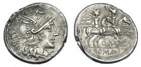 MARCIA. Denario. Roma (148 a.C.). R/ Los Dióscuros a caballo, debajo: Q. MARC.; ROMA en tablilla. FFC-848. SB-1. MBC+/EBC-.