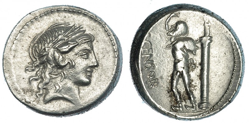 MARCIA. Denario. Roma (88 a.C.). R/ Marsyas en pie, delante: (L) CENSOR, detrás ...