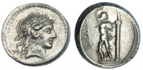 MARCIA. Denario. Roma (88 a.C.). R/ Marsyas en pie, delante: (L) CENSOR, detrás columna. FFC-888. SB-24. EBC-/ MBC.