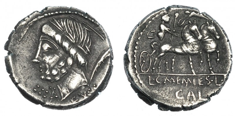 MEMMIA. Denario. Roma( 87 a.C.). A/ ::: bajo la barbilla; EX S.C., bajo el cuell...