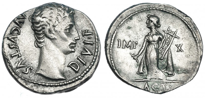 AUGUSTO. Denario. Lugdunum (15-13 a.C.). A/ Cabeza descubierta de Augusto a der....