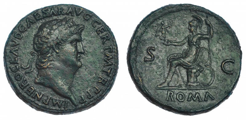 NERÓN. Sestercio. Roma (66). A/ Busto laureado a der.; IMP. NERO CLAVD. CAESAR A...