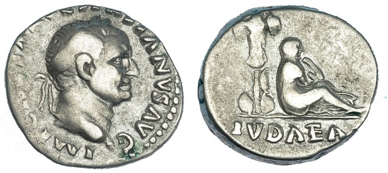 VESPASIANO. Denario. Roma (69-70). A/ Busto laureado a der. R/ Judea sentada a d...