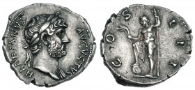 ADRIANO. Denario. Roma (125-128). R/ Neptuno con pie sobre globo, sosteniendo cetro y acrostolium; COS. III. RIC-159. CH-313. MBC+.