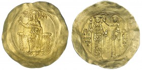 JUAN II COMNENUS. Hyperpyron (1118-1143). A/ Cristo entronizado de frente; IC-XC. R/ Juan II coronado por la Virgen, entre ambos: MO. SBB-1393. MBC+.