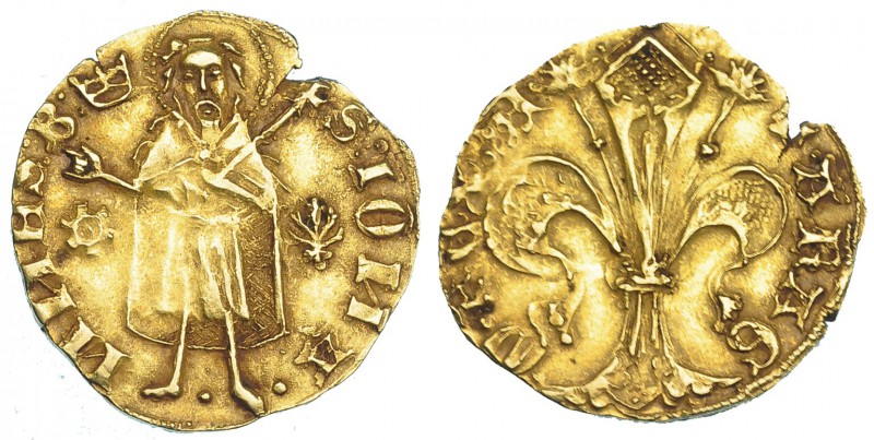 ALFONSO EL MAGNÁNIMO. Florín. Valencia. Marcas: cardo y corona. Dos puntos a los...
