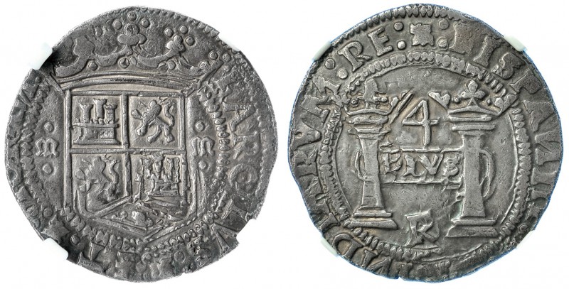 4 reales. México. R (Rincón). A/ KAROLUS.R.ET. IOHAN. M gótica entre puntos a lo...