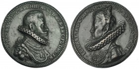 Medalla conmemorativa de la boda del archiduque Alberto y la infanta Isabel. S/F (1599). AE 40mm. 19,4 g. Grabador: Montfort. Fundición antigua. V.Loo...
