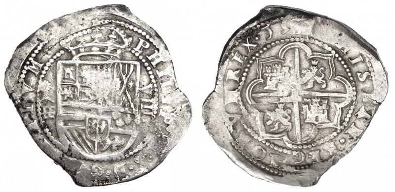 8 reales. 1597, dos últimos dígitos poco visibles. Segovia. Ensayador: árbol. CA...