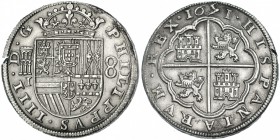 8 reales. 1651, 5 sobre 3. Segovia. I. CA-582. Cospel abierto. EBC-.