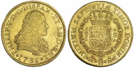 8 escudos. 1736/5. México. MF. VI-1735. B.O. EBC. Ex colección Squier. Ex Bourgey 2/2/1978, lote 423.