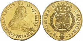 8 escudos. 1751. Santiago. J. VI-632. Pequeñas marcas. R.B.O. EBC/EBC+.
