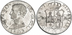 20 reales. 1809. Madrid. AI. Águila grande. VI-30. Pequeñas marcas. Rayitas de ajuste. EBC.