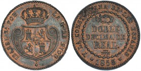 Doble décima de real. 1853. Segovia. VI-109. R.B.O. EBC/EBC-. Escasa.
