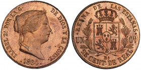 25 céntimos de real. 1864. Barcelona. VI-144. B.O. SC- Escasa.