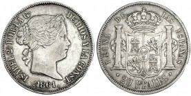 20 reales. 1861. Sevilla. VI-533. MBC. Rara.