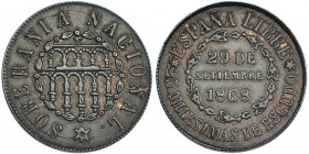 Soberanía Nacional. 25 milésimas de escudo. 1868. Segovia. AC-23. MBC. Escasa.