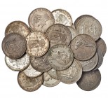 Colección de 30 monedas de 50 pesetas diferentes, incluyendo 1881 y 1897, pero de Manila. Casi todos con fechas en las estrellas. La mayoría MBC-/MBC+...
