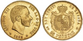 25 pesetas. 1882 *18-82. Madrid. MSM. VII-111. EBC-. Escasa.