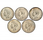 5 monedas de 5 pesetas: 1897 y 1898 (4). MBC+/ EBC.