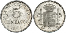 5 centavos de peso. 1896. Puerto Rico. PGV. VII-139. B.O. EBC+/SC.