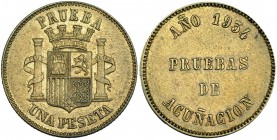 Una peseta. 1934. Prueba de acuñación en bronce. VII-no. MBC+. Muy rara.