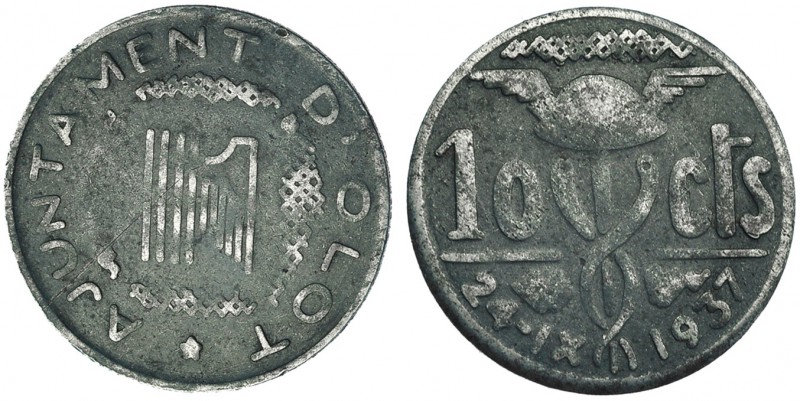 Olot. 10 céntimos. 1937. Hierro. VII-260. MBC-. Escasa.