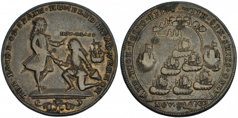 GRAN BRETAÑA. Medalla. 1739. Portobelo. Almirante Vernon. AE 38 mm. MBC-.