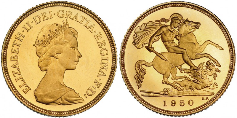 GRAN BRETAÑA. 1/2 soberano. 1980. KM-922. Con su estuche y certificado. Prueba.