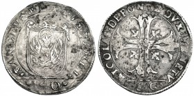 ESTADOS ITALIANOS. Venecia. Escudo de la cruz (140 granos). S/F. CC.. Nicolás da Ponte (1578-1585). DAV-8398. Leves oxidaciones. Rayitas. MBC-.