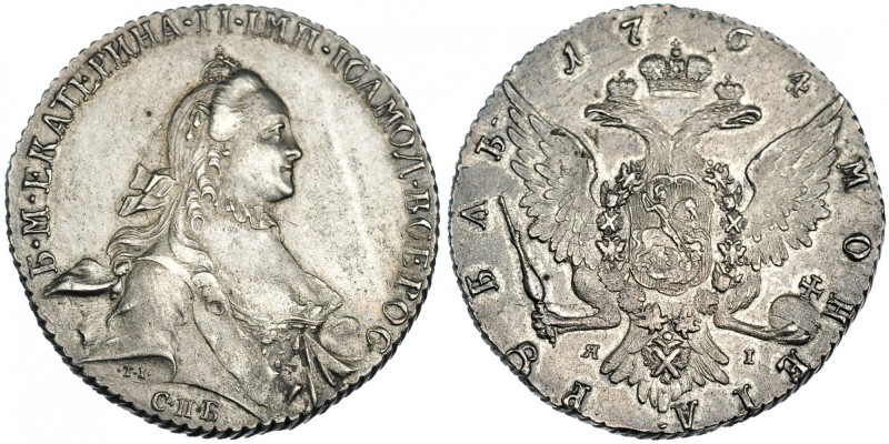 RUSIA. Rublo. 1764. San Pertersburgo. RI. Catalina II. C-67.2. DAV-1683. EBC-.